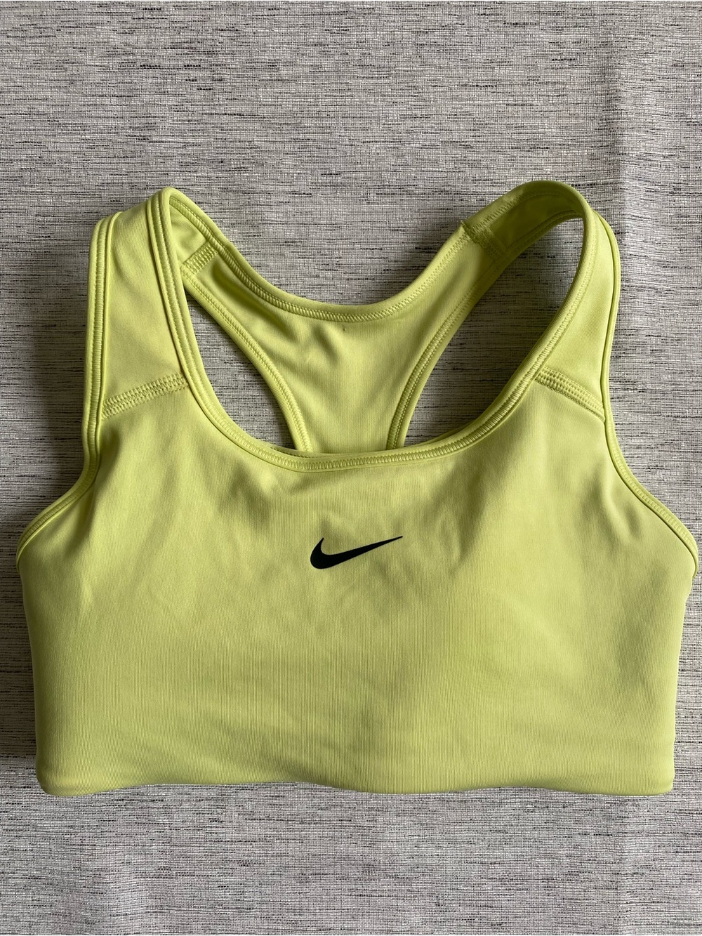 Nike Dry Fit Lime-Yellow Racerback Sports Bra with Black Swoosh